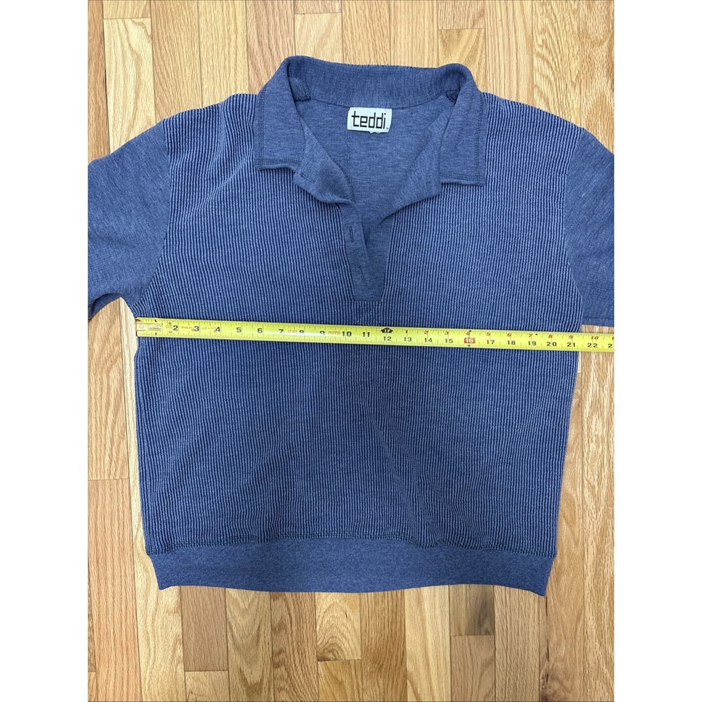 Vintage Teddi Blue Stonewashed Knit Polo Shirt Short Sleeve Collared Retro 80s - Picture 5 of 7